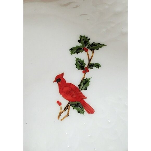 Lefton Cardinal Candy Dish Birds Holly Christmas Holiday Trinket Bone China 1988 - Picture 11 of 14